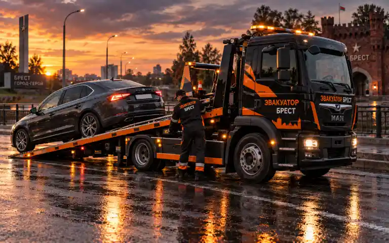 Погрузка автомобиля на эвакуатор в Бресте